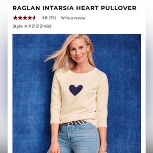 Talbots Ivory With Navy Heart Sweater - Size Medium
